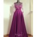 Rochie din tafta purple si broderie cu flori si perle cusute manual